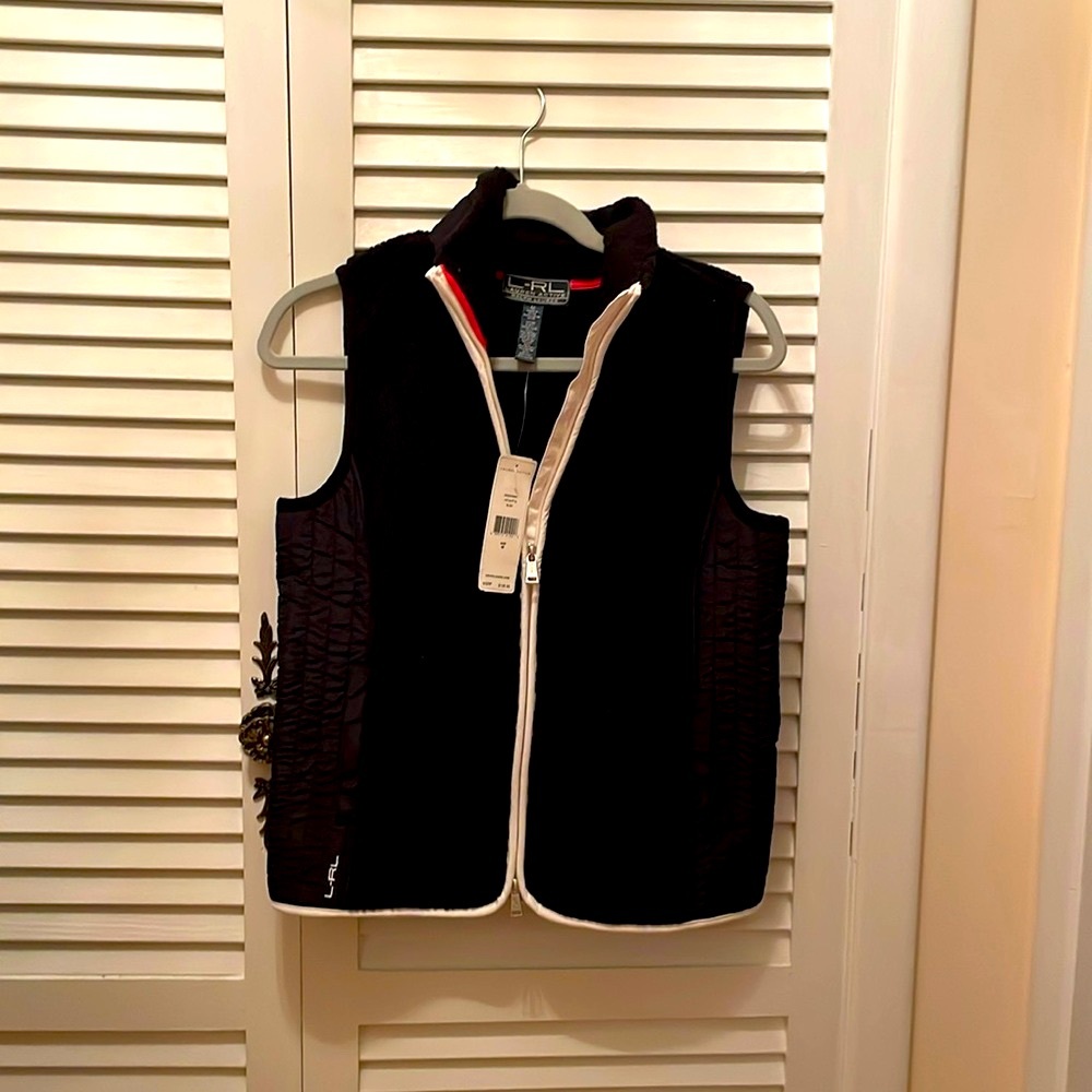 NWT Ralph Lauren active vest fleece M black side pockets,quilted sides